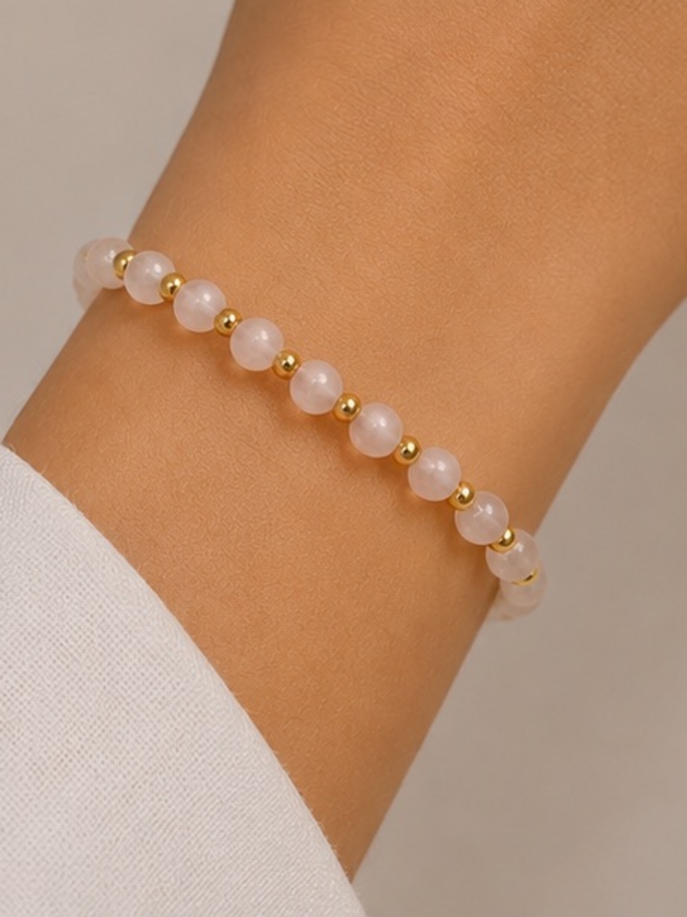 Gold & Rose Quartz Beaded Bracelet — Elegant Women's Jewelry
